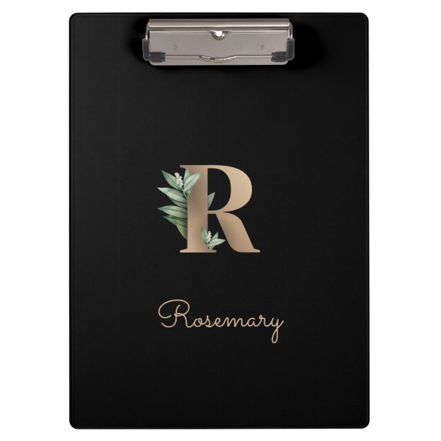 Elegant Botanical Monogram Letter R  Clipboard (Front)