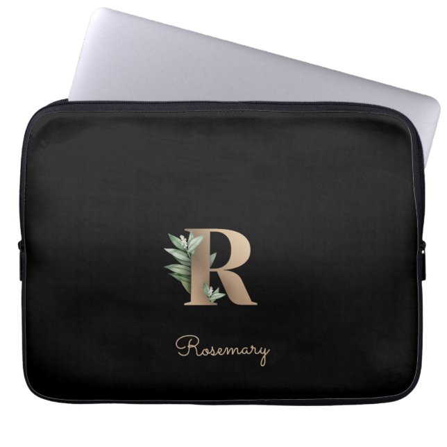 Elegant Botanical Monogram Letter R Laptop Sleeve (Front)