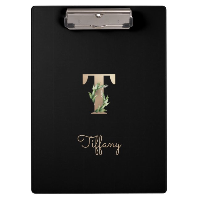 Elegant Botanical Monogram Letter T  Clipboard (Front)