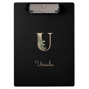 Elegant Botanical Monogram Letter U Clipboard