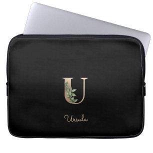 Elegant Botanical Monogram Letter U Laptop Sleeve