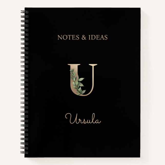 Elegant Botanical Monogram Letter U  Notebook (Front)