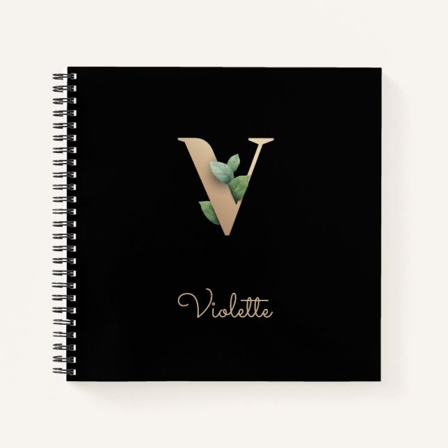Elegant Botanical Monogram Letter V  Notebook (Front)