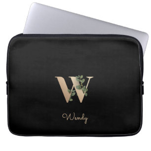 Elegant Botanical Monogram Letter W Laptop Sleeve