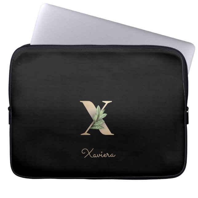 Elegant Botanical Monogram Letter X Laptop Sleeve (Front)