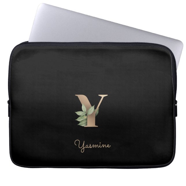Elegant Botanical Monogram Letter Y Laptop Sleeve (Front)