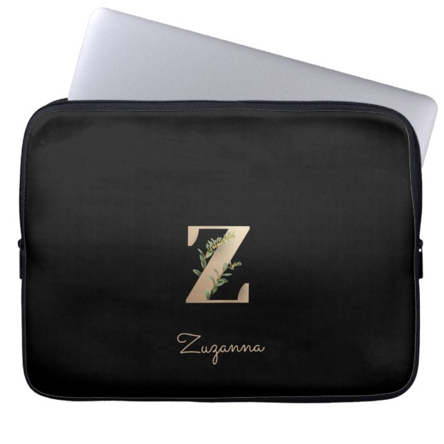 Elegant Botanical Monogram Letter Z Laptop Sleeve (Front)