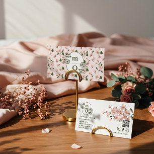 Elegant Botanical Monogram Logo Floral Watercolor  Business Card