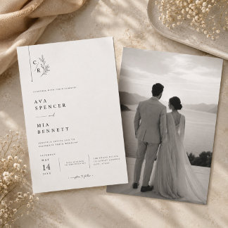 Elegant Botanical Monogram Wedding  Invitation