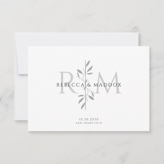 Elegant Botanical Monogram Wedding Thank You Card (Front)