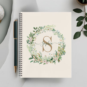Elegant Botanical Monogram with Custom Name Notebook