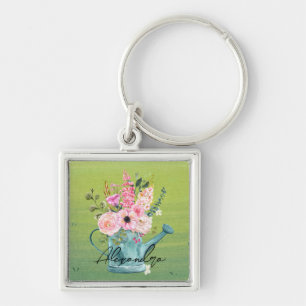 Elegant botanical monogrammed Greenery and floral Key Ring