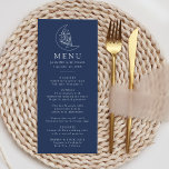 Elegant Botanical Moon and Stars Navy Wedding Menu<br><div class="desc">Designed to coordinate with our Elegant Botanical Moon and Stars wedding collection,  this boho wedding menu features a white line art illustration of a moon adorned with stars and foliage set against a navy background. Personalise the navy moon wedding menu with your names,  wedding date,  and curated menu offerings.</div>