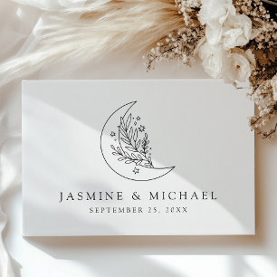 Elegant Botanical Moon and Stars Photo Wedding Guest Book