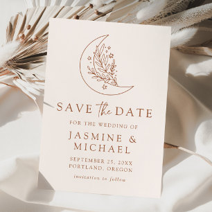 Elegant Botanical Moon and Stars Terracotta Save The Date