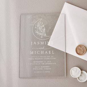 Elegant Botanical Moon and Stars Wedding Acrylic Invitations