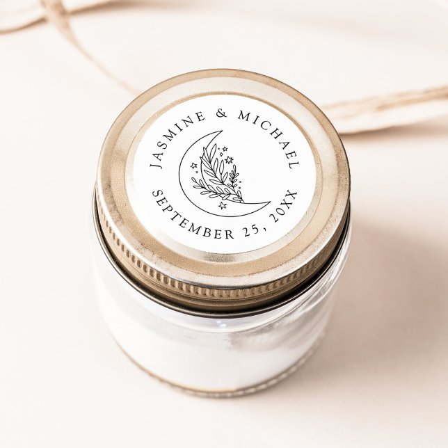 Elegant Botanical Moon and Stars Wedding Favour Classic Round Sticker (Creator Uploaded)