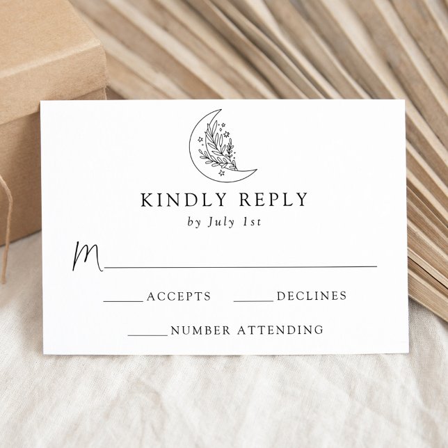 Elegant Botanical Moon and Stars Wedding RSVP Card (Creator Uploaded)