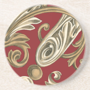 Elegant Botanical Motif with Tan Foliage Coaster