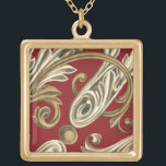 Elegant Botanical Motif with Tan Foliage Gold Plated Necklace<br><div class="desc">An Ethan Harper original that features tan foliage on a red background. This elegant botanical motif would be a great gift for anyone who enjoys bold colours!</div>