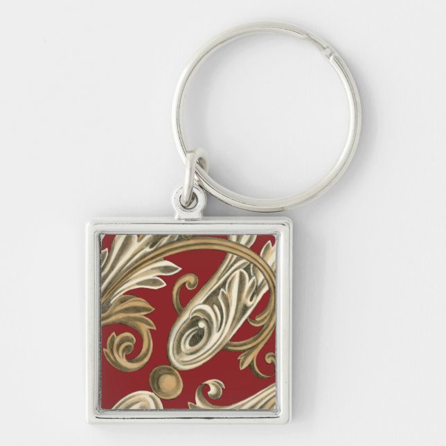 Elegant Botanical Motif with Tan Foliage Key Ring (Front)