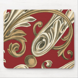 Elegant Botanical Motif with Tan Foliage Mouse Pad