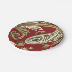 Elegant Botanical Motif with Tan Foliage Paper Plate