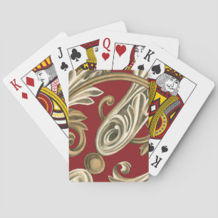 Elegant Botanical Motif with Tan Foliage Playing Cards