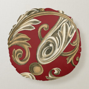 Elegant Botanical Motif with Tan Foliage Round Cushion