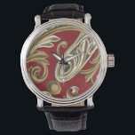 Elegant Botanical Motif with Tan Foliage Watch<br><div class="desc">An Ethan Harper original that features tan foliage on a red background. This elegant botanical motif would be a great gift for anyone who enjoys bold colours!</div>