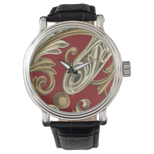 Elegant Botanical Motif with Tan Foliage Watch