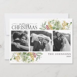 Elegant Botanical Newlywed Christmas Photo Holiday Card