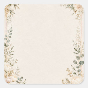 Elegant Botanical on Vintage Handmade Paper Square Sticker