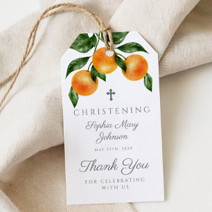 Elegant Botanical Oranges Christening Gift Tags