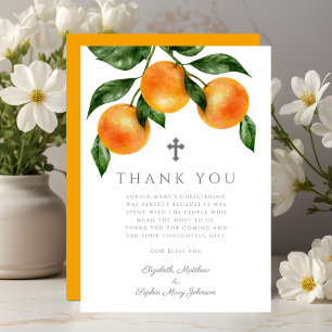 Elegant Botanical Oranges Girl Christening Thank You Card