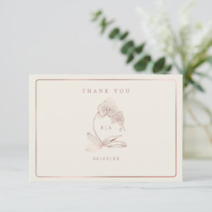 Elegant Botanical Orchid Monogram Wedding Thank You Card