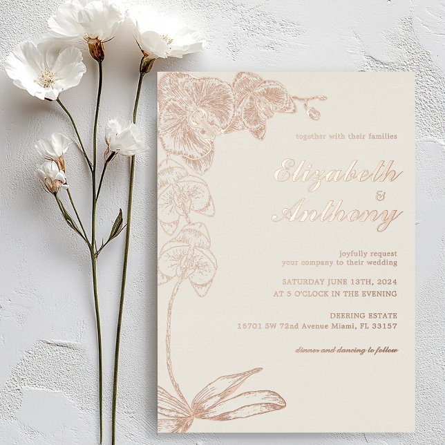 Elegant Botanical Orchid Real Foil Wedding (Elegant Orchid Wedding Invitation)