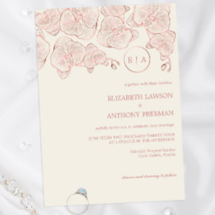 Elegant Botanical Orchid Sketch Dusty Rose Wedding Invitation