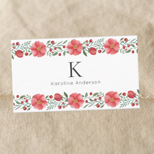 Elegant Botanical Painted Red Floral Border Business Card