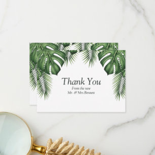 Elegant Botanical Palm Frond Mr and Mrs Thank You Card