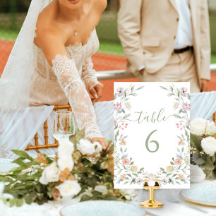 Elegant Botanical Pastel Floral Rustic Wedding Table Number