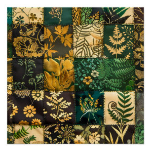✨Elegant Botanical Patchwork Floral Pattern Design Poster