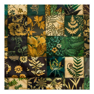 ✨Elegant Botanical Patchwork Floral Pattern Design Poster