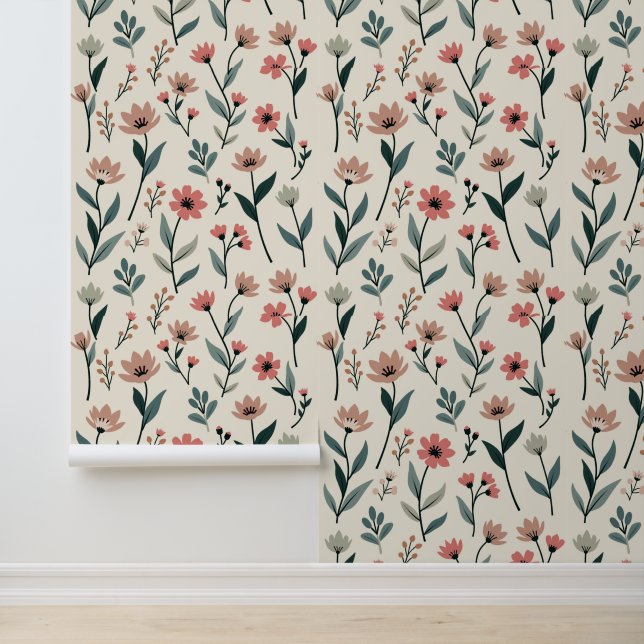 Elegant Botanical Pattern | Minimalist Floral Wallpaper (Application)