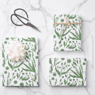 Elegant Botanical Pattern Sage Green Wrapping Paper Sheet