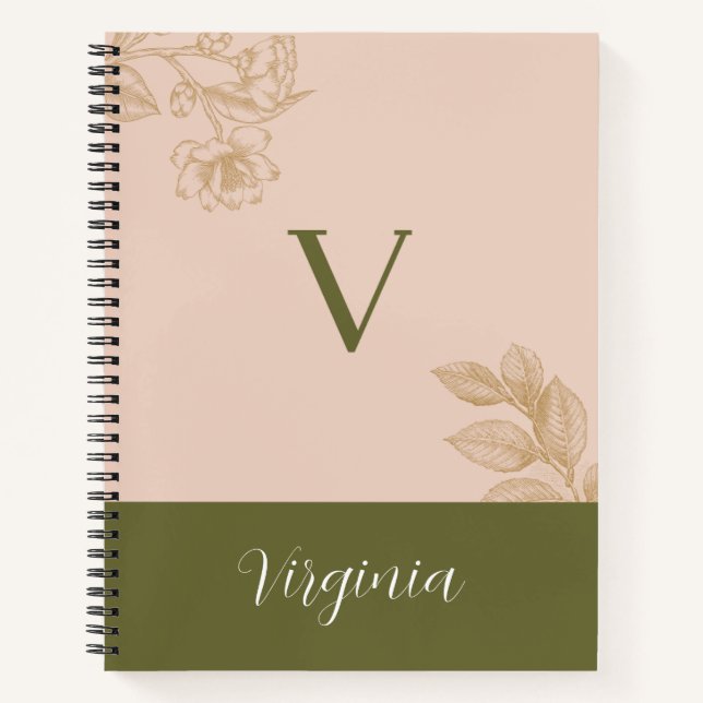 Elegant Botanical Personalised - Named with V Notebook (Front)