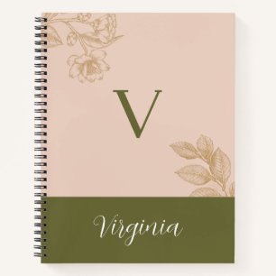 Elegant Botanical Personalized - Named with V Notebook