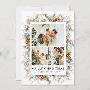 Elegant Botanical Photo Frame Merry Christmas Holiday Card