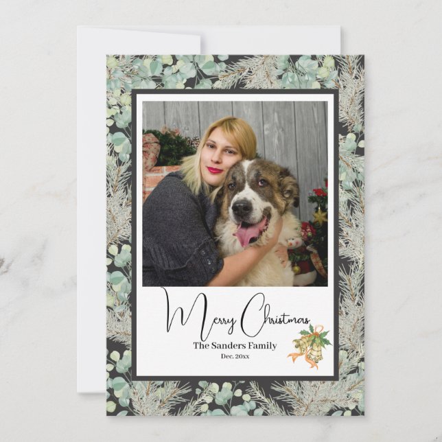 Elegant Botanical photo vintage Christmas DGrey Holiday Card (Front)