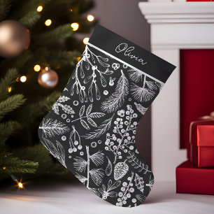 Elegant Botanical Pine And Berries Personalised Small Christmas Stocking